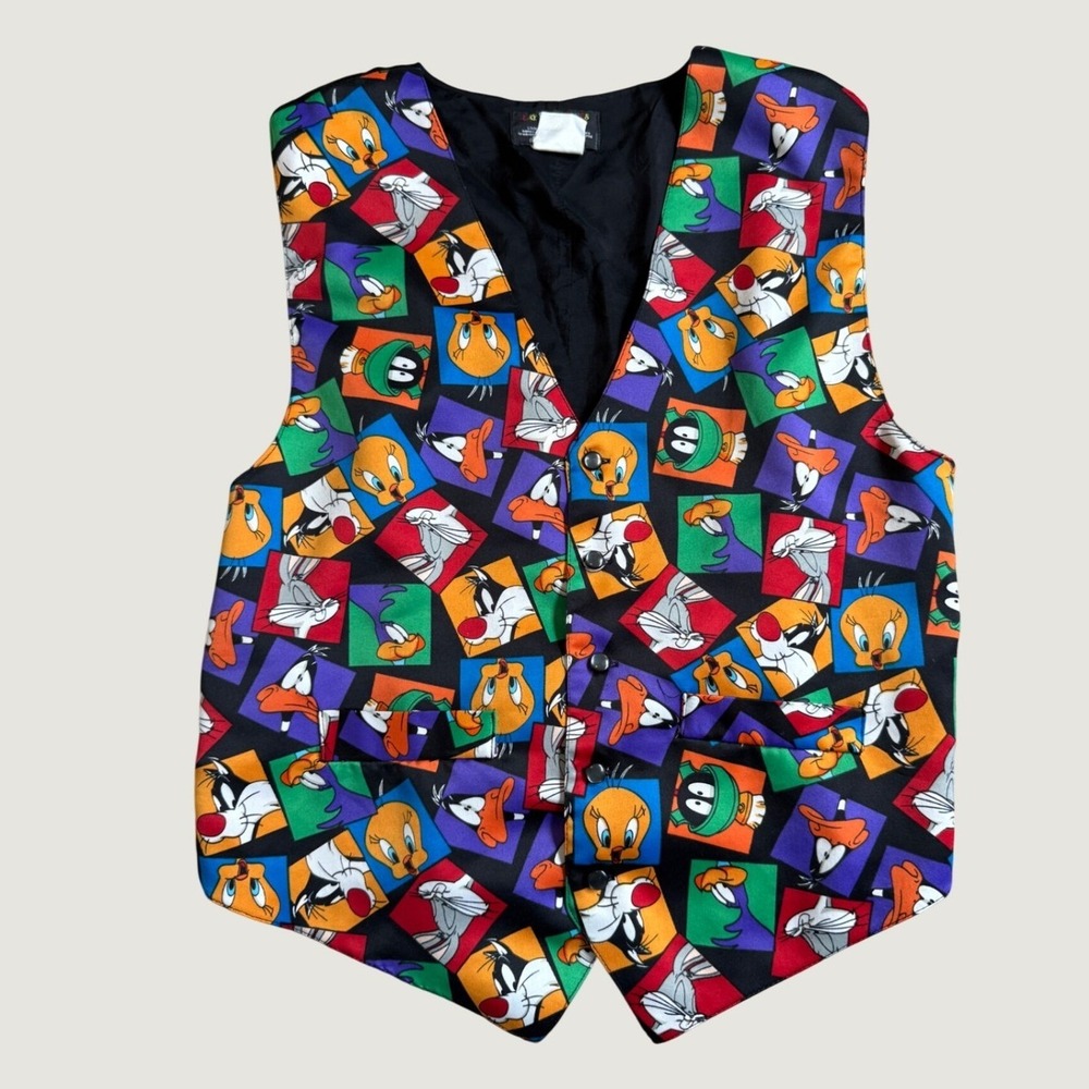 Vintage 1994 Looney Tunes Mania Character Print Vest Bugs Bunny Tweety S/M